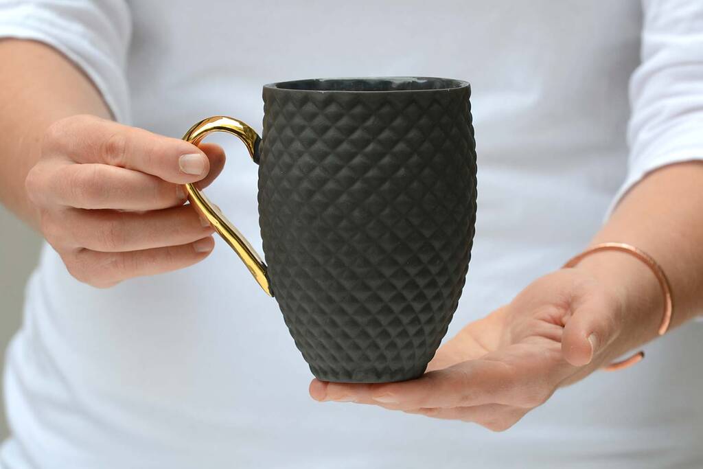 Black Coffee Cup With Gold Or Platinum Handle, 1 of 12