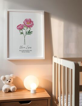 Personalised Birth Flower Baby Print – New Baby Gift – Name And Birth Details Nursery Print, 10 of 10