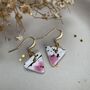 Ceramic Triangle Earrings Pink White And Black Speckled Dangle Earrings With Gold Hooks, thumbnail 6 of 11