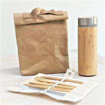 Zero Waste Lunch Kit Ie Lunch Bag, Bottle And Cutlery, 2 of 5