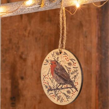 Robin Wooden Tree Decoration, 3 of 6