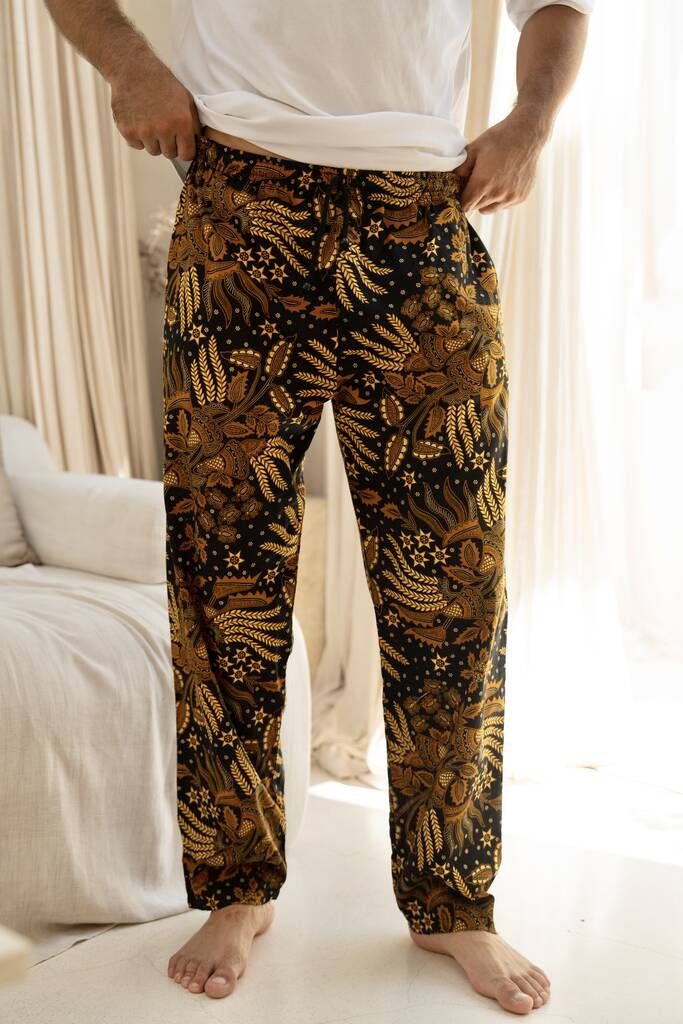 Men's Black Cotton Batik Trousers, 1 of 8