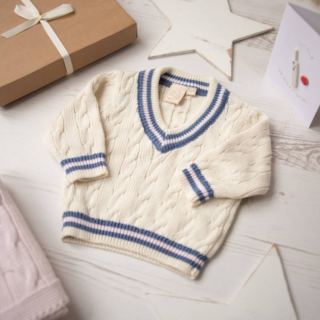baby cricket jumper and cable blanket gift set by toffee moon