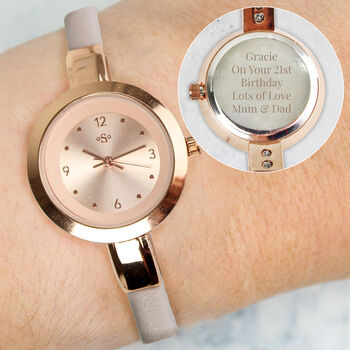 Ladies Rose Gold Tone Engraved Watch, 2 of 3