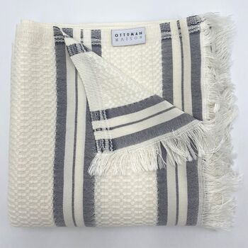 Lipsi Striped Peshtemal Towel Pebble Grey, 5 of 12