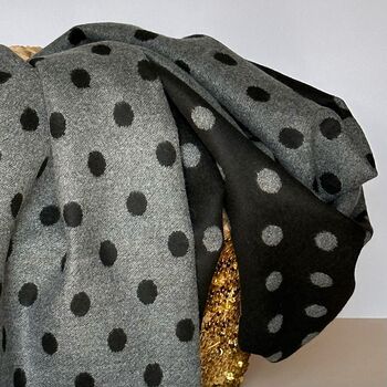 Cashmere Blend Spots Scarf In Black And Grey, 2 of 5