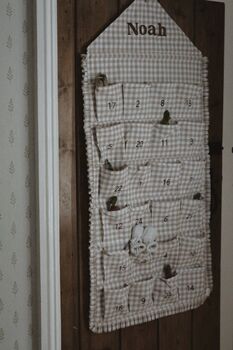 Personalised Beige Gingham Ruffle Advent Calendar Embroidered, 9 of 9