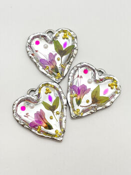 Silver Colour Heart Earrings With Pink Flowers, 4 of 8