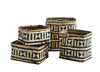 Square Natural And Black Bamboo Baskets, 2 of 2