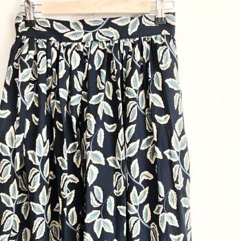 Navy Linen Printed Midi Skirt, Painting Print Skirt, 2 of 7