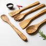 Olive Wood Five Piece Kitchen Utensil Set, thumbnail 1 of 5