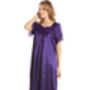 British Made Purple Short Sleeved Satin Nightdress With Lace Detail Ladies Size 8 To 28 UK, thumbnail 4 of 5