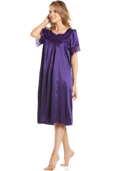 British Made Purple Short Sleeved Satin Nightdress With Lace Detail Ladies Size 8 To 28 UK, 4 of 5