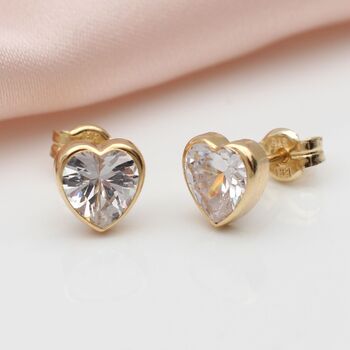 9ct Gold Cz Heart Stud Earrings, 3 of 5