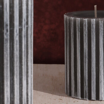 G Decor Scented Grooved Woody Dark Grey Pillar Candle, 4 of 5