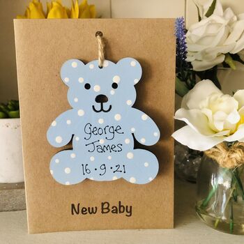 Personalised New Baby Teddy Wooden Keepsake Card, 3 of 8