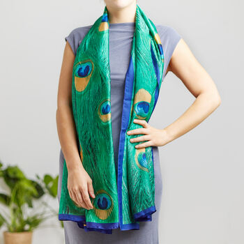 Peacock Feather Print Silk Scarf, 2 of 5