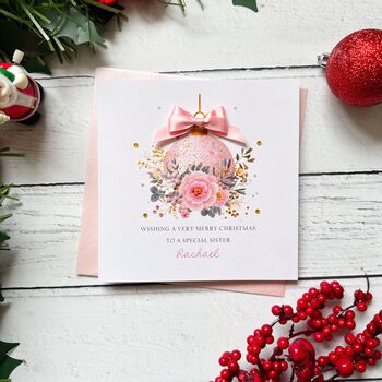Handmade Pink Bauble Christmas Card, 5 of 7