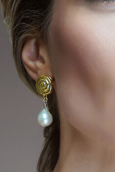 Organic Shape Baroque Pearl Drop Earrings, 2 of 4
