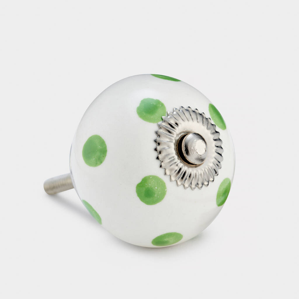 Eight Green And White Ceramic Cupboard Door Knobs By Pushka Home