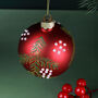 G Decor Hand Painted Glass Pine Branch And Pearl Berry Red Christmas Bauble Hanging Decoration, thumbnail 2 of 3