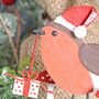 Robin With Gift On Block Christmas Decoration, thumbnail 2 of 3