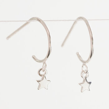 Sterling Silver Star Charm Hoop Earrings, 2 of 3