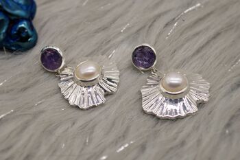 Purple Amethyst And Pearl Sterling Silver Earrings, 6 of 12