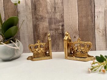 Gold Crown Bookends Regal King And Queen Ornaments Gifts, 5 of 8