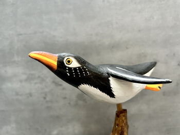 Handmade Wooden Cliff Diving Penguin Sculpture Ornament, 7 of 11