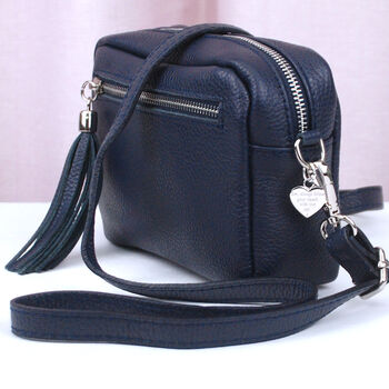 Personalised Navy Crossbody Bag With Patterned Strap, 6 of 8