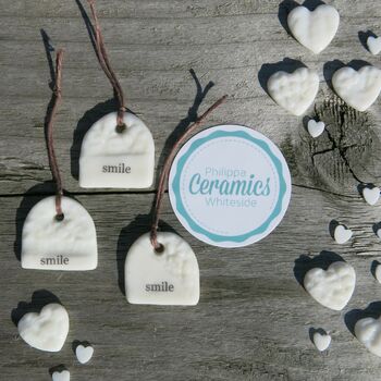 Set Of Three Porcelain 'Smile' Tags, 3 of 3