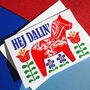 Hej Dalin Swedish Dala Horse Greeting Card, thumbnail 1 of 4