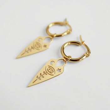 Bohemian Gold Plated Brass Heart Hoop Earrings, 2 of 3