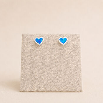 5mm Sterling Silver Blue Opal Heart Stud Earrings, 3 of 4