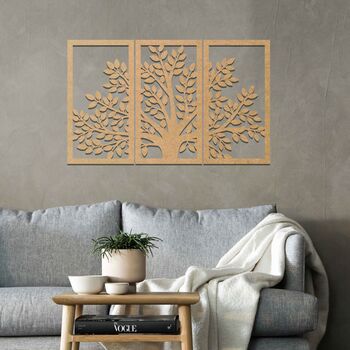 Three Panel Wooden Tree Wall Art, Home Or Office Decor, 9 of 9