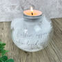 Personalised 'Feathers Appear' Feather Filled Glass Memorial Tea Light Holder, thumbnail 3 of 6