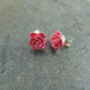 Camellia Pink Flower Clip On Earrings, thumbnail 2 of 4