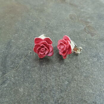 Camellia Pink Flower Clip On Earrings, 2 of 4