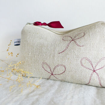 Embroidered Linen Bows Mid Pouch, 3 of 6