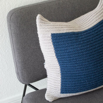 Colour Block Cushion Hand Knit In Grey And Navy, 3 of 6