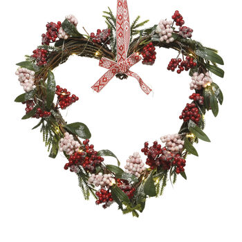 Pre Lit Red Berry Heart Christmas Wreath, 2 of 2