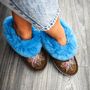 Turquoise Sheepskin Moccasin Slippers, thumbnail 3 of 5