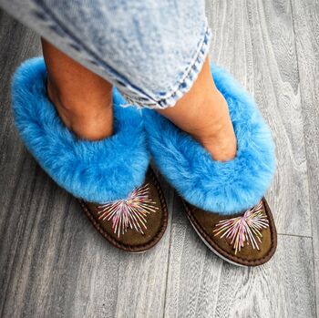 Turquoise Sheepskin Moccasin Slippers, 3 of 5