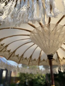 Cream And Gold Hand Painted Balinese Parasol, 4 of 4