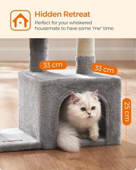 72cm Three Level Grey Cat Tree With Three Pompoms, 6 of 8