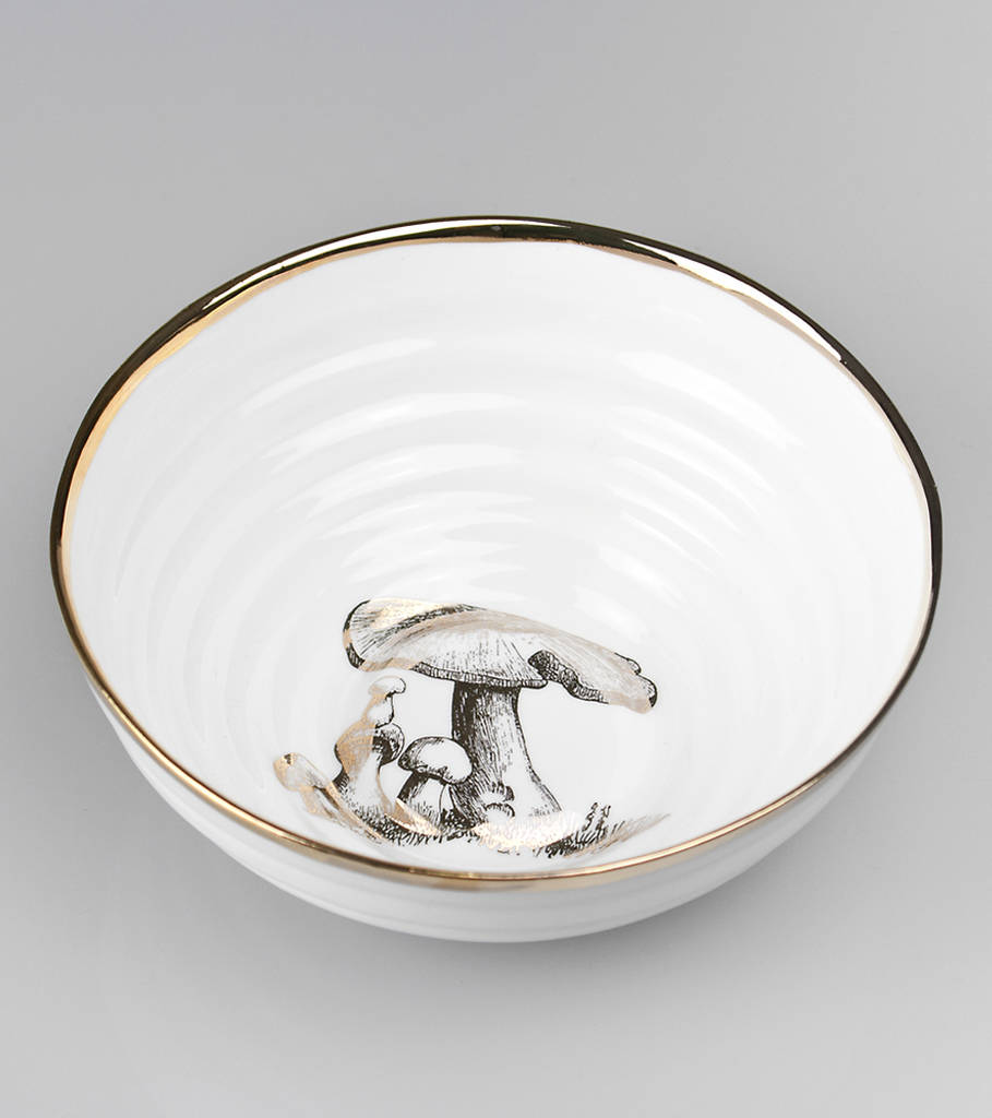 porcelain serving bowl with thick gold rim by kina ceramics