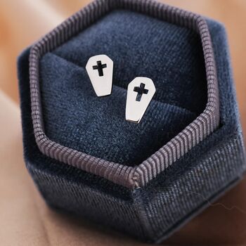 Coffin Stud Earrings In Sterling Silver, 5 of 10