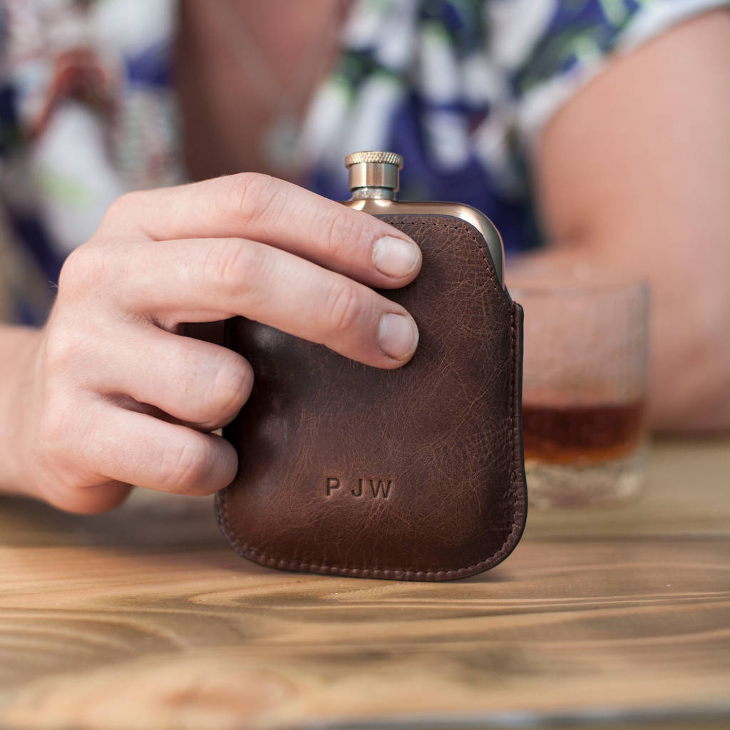Copper Hip Flask With Personalised Leather Sleeve, 1 of 7