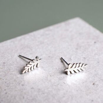 Sterling Silver Wiggly Tropical Leaf Stud Earrings, 3 of 7